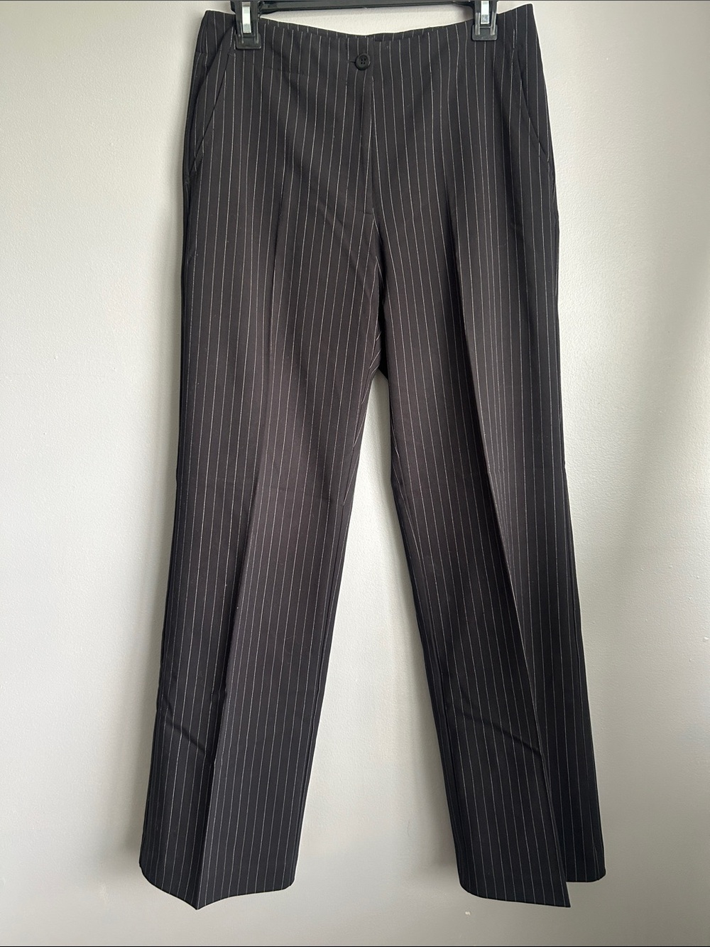 Vintage Pinstripe Dress Trousers Straight Leg Black